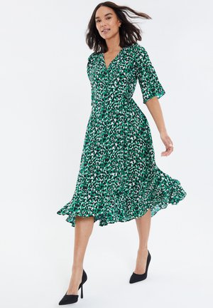 SODA WRAP - Day dress - green leoapard