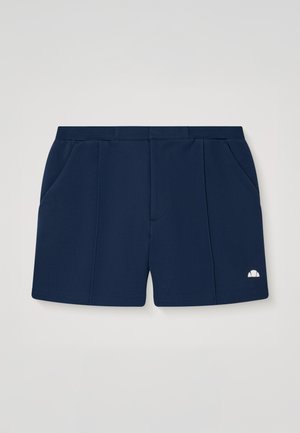 Tumesinised spordipüksid küljetaskutega, lai vöökoht ja väike valge logo parema jala alumises osas.