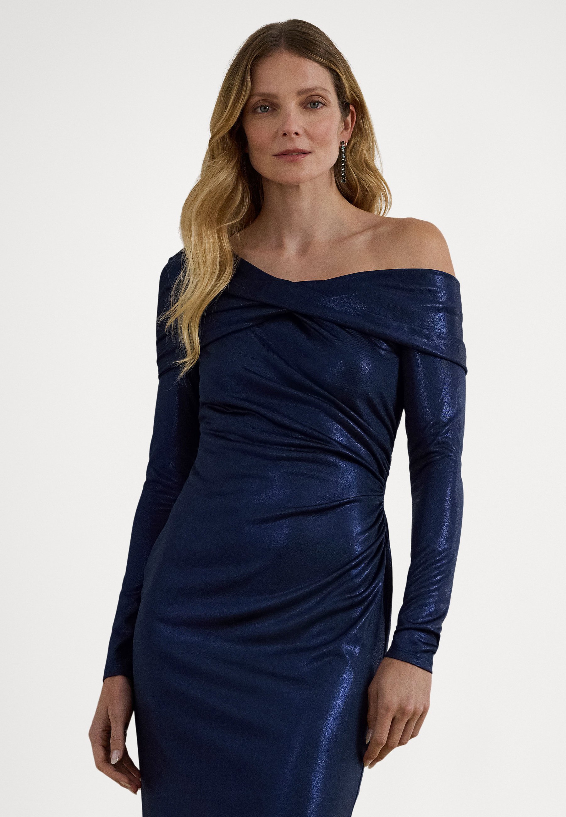 Lauren Ralph Lauren METALLIC OFF-THE-SHOULDER COCKTAIL DRESS - Cocktail  dress / Party dress - refined navy/navy foil/dark blue - Zalando.ie