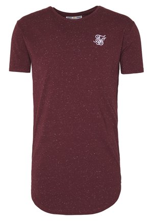 T-shirt à manches courtes bordeaux tacheté avec un petit logo brodé blanc sur la poitrine gauche et un ourlet arrondi.