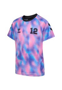 Kortærmet trøje i lilla, pink og blå tie-dye mønster. Har sorte "12" og logo detaljer samt en sort ribbet halsudskæring.