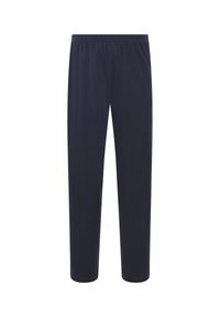 Navy blue, elastic-waist pants with a straight-leg design. Soft fabric texture with no visible patterns or embellishments.