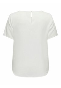 White short-sleeve top with a round neckline and a keyhole opening at the back, featuring a textured fabric and a relaxed fit.