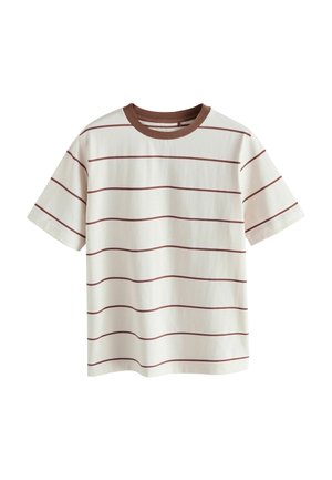 Next, REGULAR FIT - HEAVYWEIGHT CREW NECK T-SHIRT - Printtipaita - ecru brown stripe