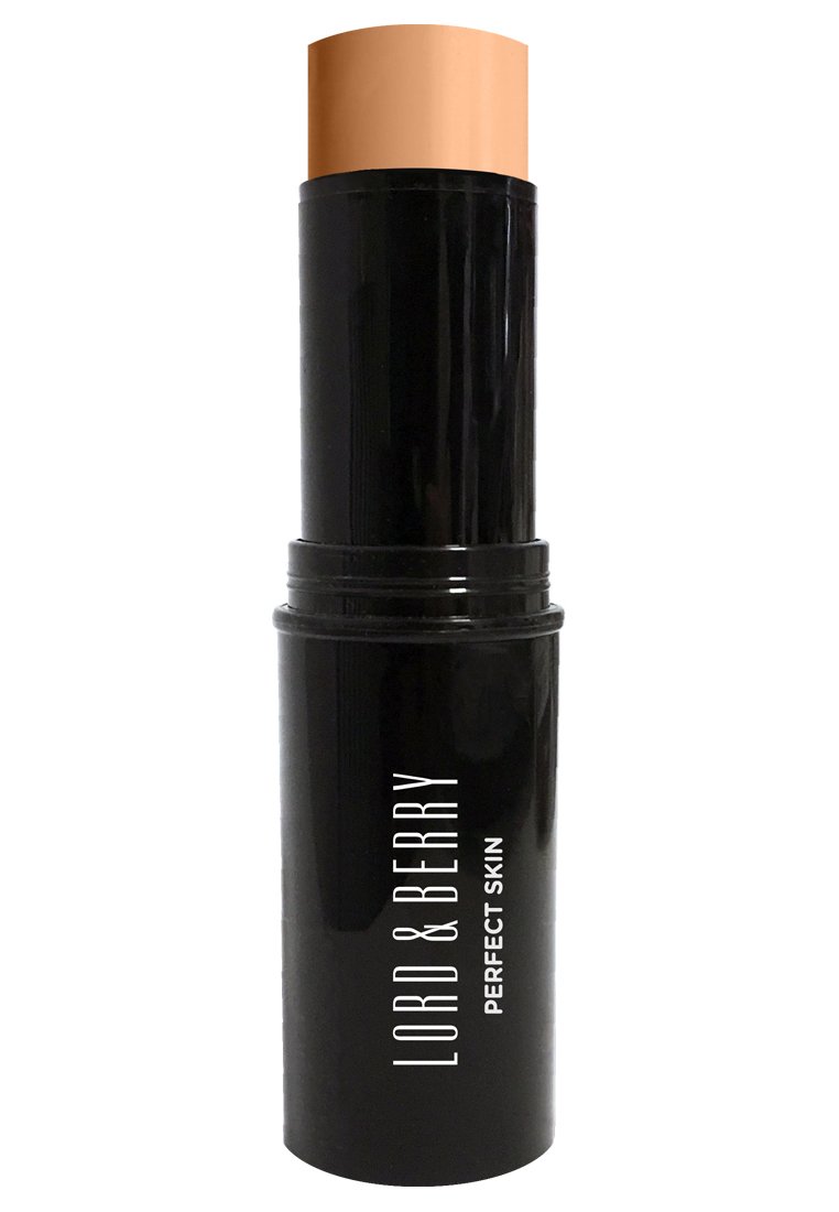 Svart cylindrisk tub med en matt yta, med en krämig, ljusbeige topp. Texten lyder "LORD & BERRY PERFECT SKIN" i vit font.