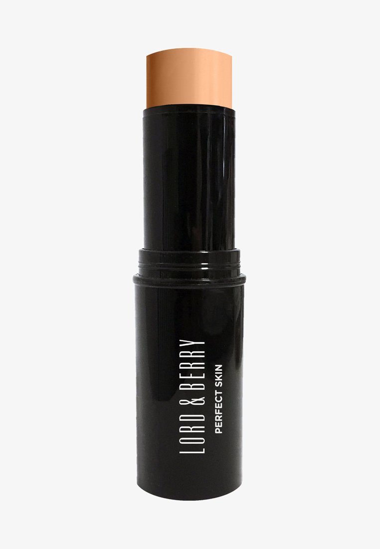 Svart cylindrisk tub med en matt yta, med en krämig, ljusbeige topp. Texten lyder "LORD & BERRY PERFECT SKIN" i vit font.