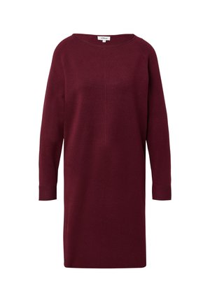 Robe en tricot bourgogne à manches longues, col rond et coupe droite. Dotée de poignets côtelés et d'un design simple et sans couture.