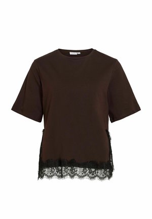 VILA, SHORT-SLEEVED T-SHIRT VIVIGDIS LACE - T-shirt imprimé - coffee bean