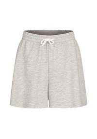 Grå bomulds shorts med elastik i taljen, fortil snor til justering og rå kant. Blød tekstur og afslappet design, der er velegnet til fritidsbeklædning.