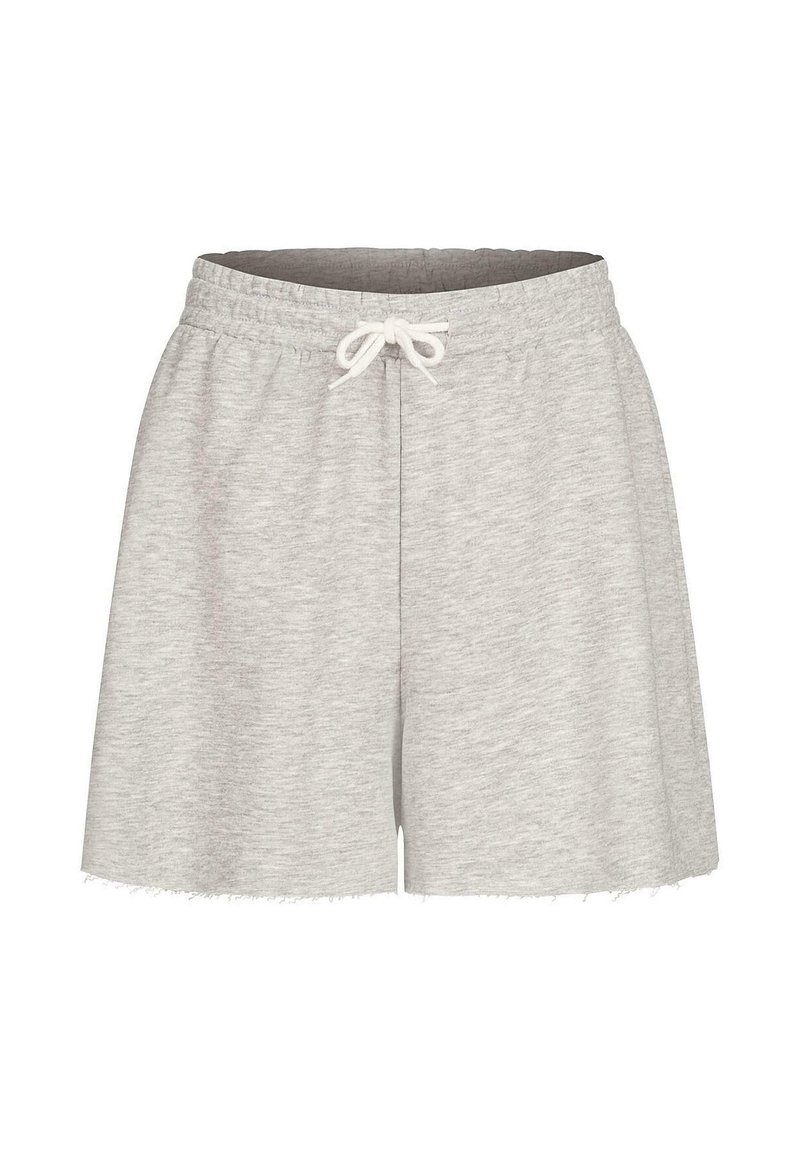Grå bomulds shorts med elastik i taljen, fortil snor til justering og rå kant. Blød tekstur og afslappet design, der er velegnet til fritidsbeklædning.