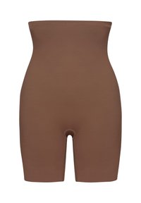 Hoge taille naadloze shaping shorts in bruin met een lengte tot halverwege de dijen en een gladde stof die is ontworpen voor lichaam contourering.