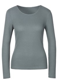 Langärmliges, geripptes Oberteil aus weichem grauem Stoff. Mit Rundhalsausschnitt und strukturiertem Finish, passgenauen Schultern und Ärmeln.
