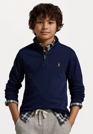 COTTON INTERLOCK QUARTER-ZIP PULLOVER - Top s dlhým rukávom - refined navy