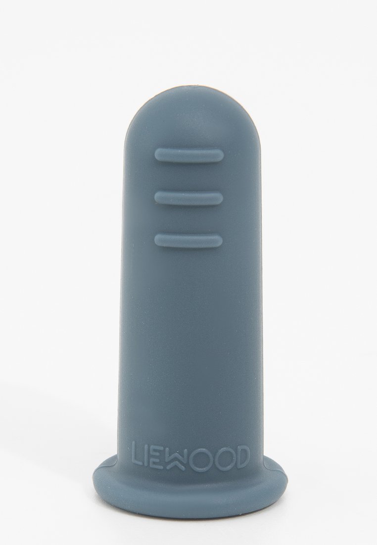 Utensile da cucina in silicone con cima arrotondata, forma cilindrica e tre scanalature orizzontali; colore blu opaco con base circolare.