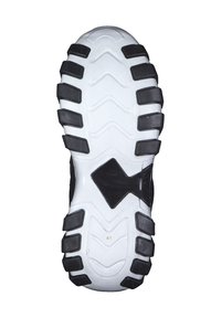 Suola di sneaker nera con grip in gomma testurizzata, dotata di una intersuola bianca, motivo a zigzag e un accento a diamante nero. Taglia contrassegnata come 41.