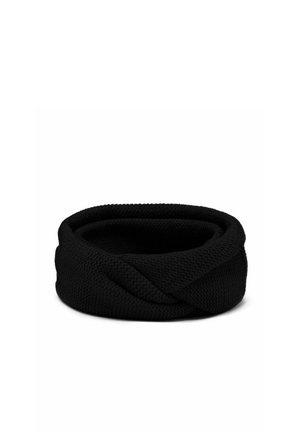 Cesto intrecciato nero con un design testurizzato e bordo a spirale, caratterizzato da una forma rotonda e materiale morbido. Ideale per la conservazione o come decorazione.