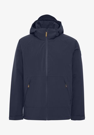 Tamsiai mėlynas vandeniui atsparus švarkas su aukštu apykakle, užtrauktuku, dviem šoniniais kišenėmis ir elastingais rankogaliais. Lygi tekstūra ir minimalistinis dizainas.