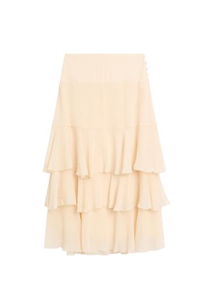 Massimo Dutti LONG RUFFLED WITH SASH - A-line skirt - beige