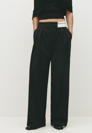 CROSS-OVER WAIST CONTRAST - Kalhoty - black