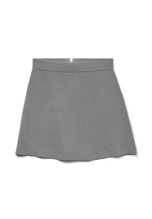 Grijze rok van zachte stof, met een hoge taille, uitlopende vorm en een verborgen rits aan de achterkant.