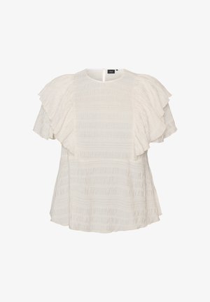 Zizzi, BLUSE MIT GESMOKTER TEXTUR UND RÜSCHENÄRMELN - Blouse - vanille