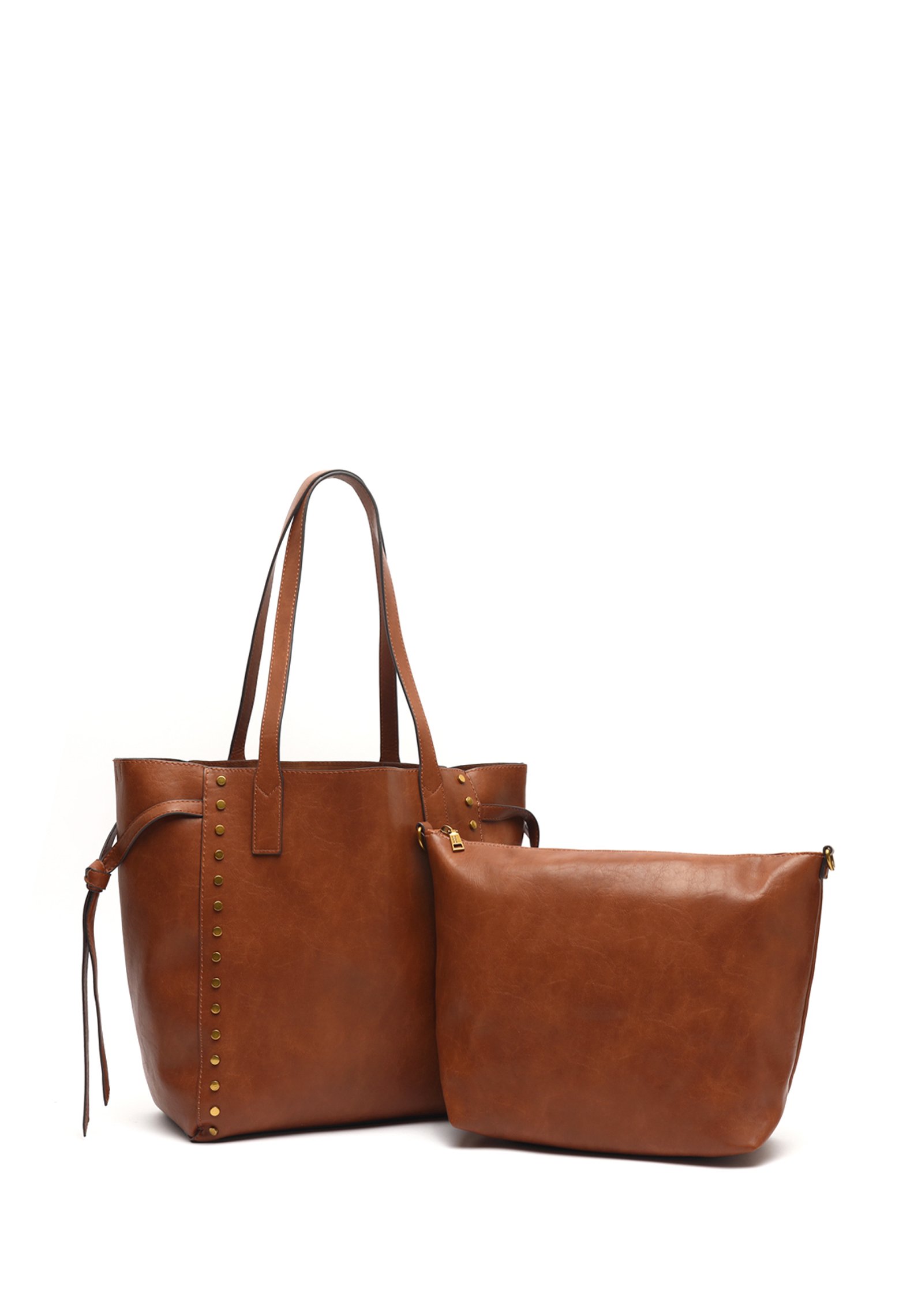 MISAKO Ranty: Borsa Shopper Grande Con Dettagli Metallici, Cammello 34x44x15 Cm, Ideale Per Università E Lavoro