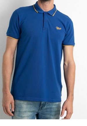 Polohemd in Königsblau, aus Baumwolle, mit gelbem Besatz am Kragen und an den Ärmeln. Mit einem Logo auf der Brust. Legerer Schnitt.