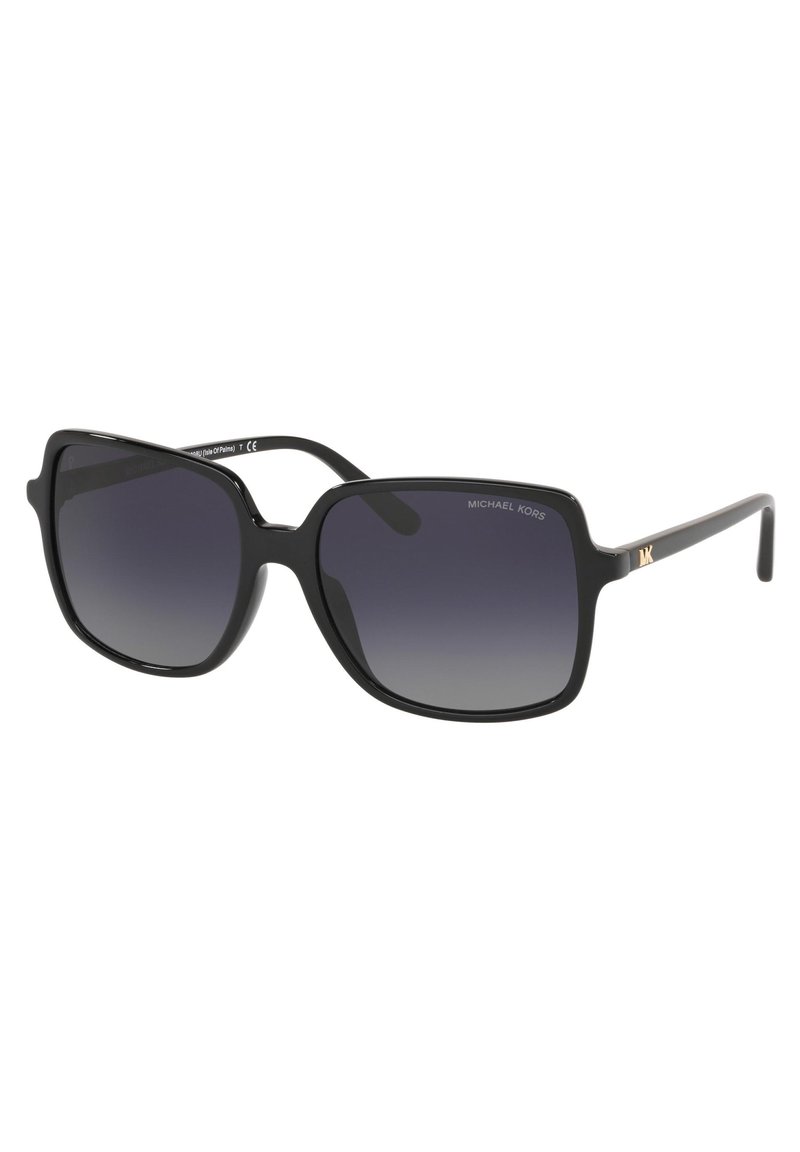 Ochelari de soare negri, de mari dimensiuni, cu lentile degradé, având o formă pătrată și un design elegant. Accente cu logo auriu pe lateral.