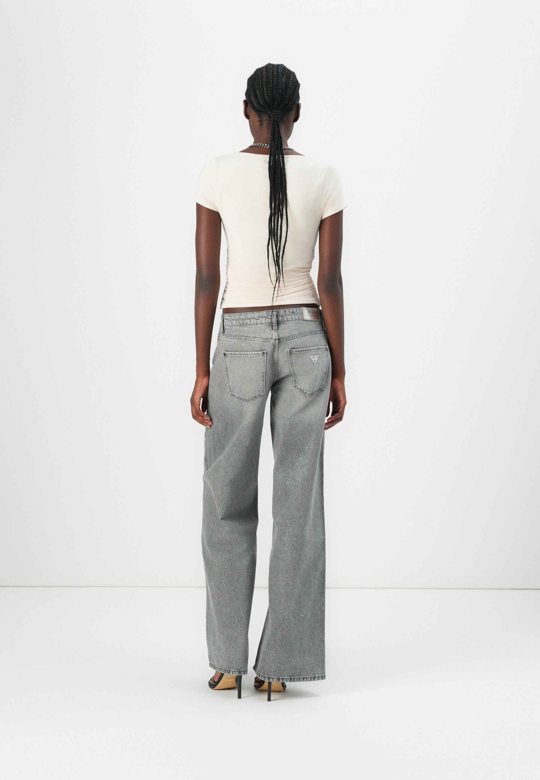 【YOURNUS】Silver Gray Wide Denim Pants Guess PALAZZO - Relaxed fit jeans - the silver lining/grey