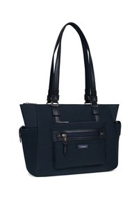 Borsa a tracolla navy realizzata in tessuto resistente, dotata di doppie spalline, una tasca frontale con zip e diversi scomparti per l'organizzazione.