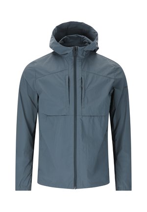 Lichte, gevoerde jas in leisteengrijs. Voorzien van twee borstzakken, een ritssluiting aan de voorkant en elastische manchetten. Textuur, waterafstotend materiaal.