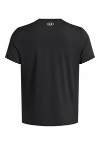 Musta lyhythihainen urheilupaita, jossa on pyöreä pääntie. Paidassa on pieni Under Armour -logo keskellä yläselkää.