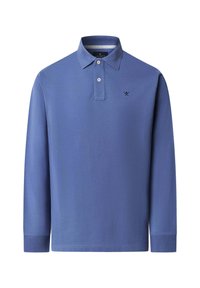 Dlhá bavlnená polokošeľa svetlomodrej farby s klasickým golierom, zapínaním na tri gombíky a vyšívaným logom na hrudi.