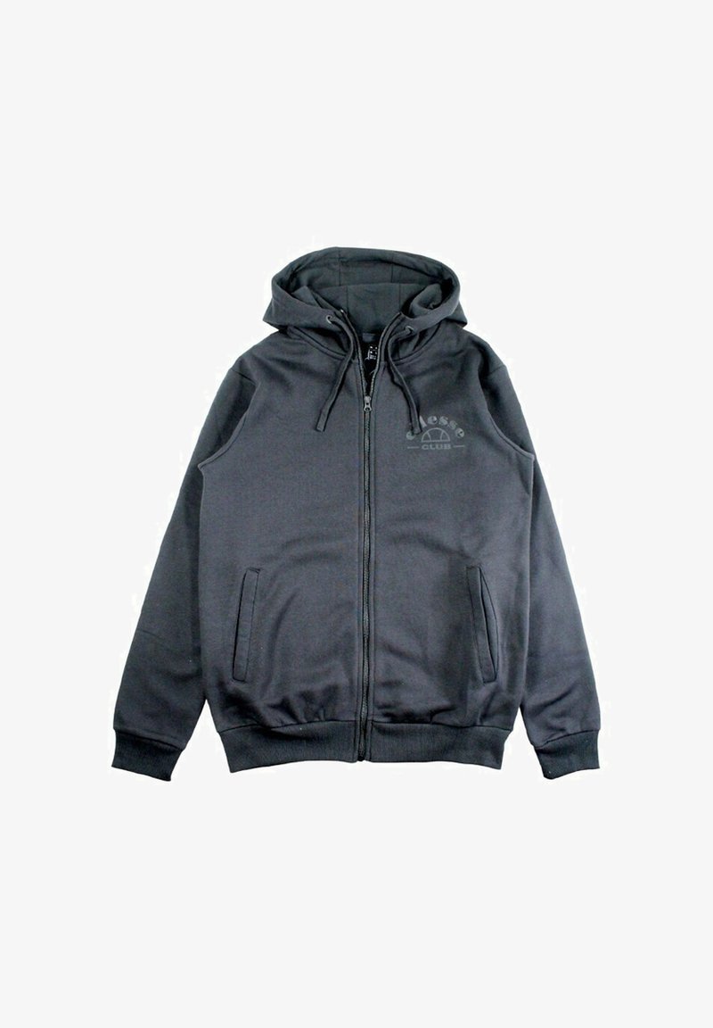 Sweat à capuche gris zippé en tissu lisse, doté d'une capuche avec cordon de serrage, de deux poches avant et d'un logo poitrine imprimé ton sur ton.