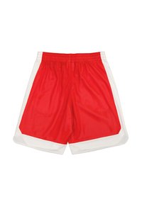 Rote Netz-Sportshorts mit elastischem Bund, featuring weiße Seitenakzente und einer lockeren Passform für Komfort und Beweglichkeit.