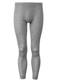 Leggings grigi realizzati in un materiale morbido e elasticizzato. Presentano un design fluido e continuo con una vita elastica e senza cuciture visibili.