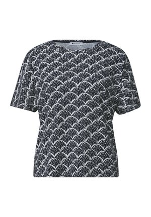 Street One, SHORT-SLEEVE SHIRT WITH ROUND NECK AND PRINT, granatowy