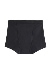 Svarta högmidjade trossor i mjuk bomull, med en slät elastisk midja och en enkel, sömlös design.