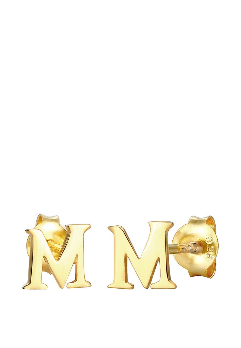 Letter M Initial CZ Stud Earrings in 14k Yellow Gold | Everyday Jewelry