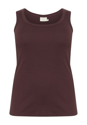 Burgundy tank top made from ribbed fabric, featuring a classic scoop neckline and wide shoulder straps. No visible patterns or accents.