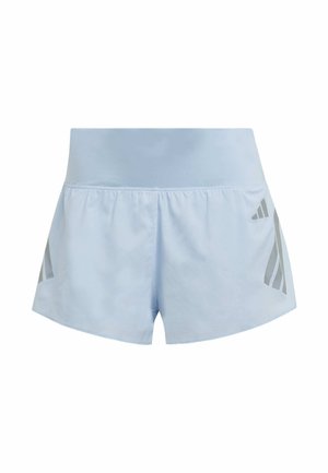 Pantaloni scurți atletici bleu deschis, cu o curea elastică lată și accente gri reflectorizante pe laterale. Țesătură moale și fină, cu croială ajustată.