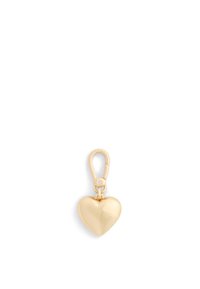 Gold heart-shaped charm with a smooth, polished surface, featuring a lobster clasp and a small diamond accent.