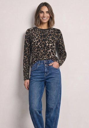 Street One, LONG-SLEEVE SHIRT WITH A ROUND NECK AND LEOPARD PRINT - T-shirt à manches longues - black