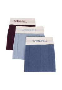Tři šortky v barvách tmavě červené, světle modré a tmavě modré. Mají bílý elastický pas s nápisem "SPRINGFIELD" v kontrastních barvách.