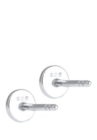 Orecchini a perno in argento sterling con forma circolare e marchio inciso "925". Superficie lucida con design semplice e liscio e post corti.