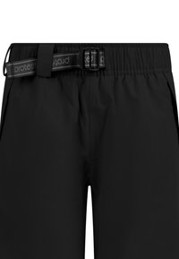 Schwarze Hose mit elastischem Bund und integriertem, verstellbarem schwarzen Gürtel mit Schnalle und Seitentaschen.