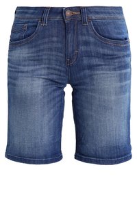 Blå denimshorts med framfickor, knäppning och urtvättade detaljer.