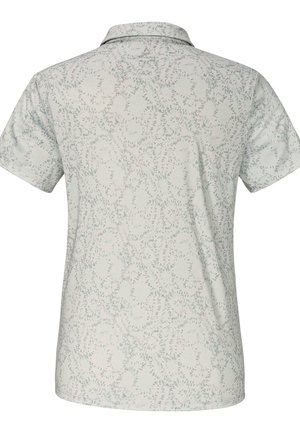 Kurzarm-Polohemd in hellgrau mit dezenten abstrakten Mustern. Verfügt über einen Kragen und eine glatte, weiche Textur.