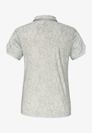 Kurzarm-Polohemd in hellgrau mit dezenten abstrakten Mustern. Verfügt über einen Kragen und eine glatte, weiche Textur.