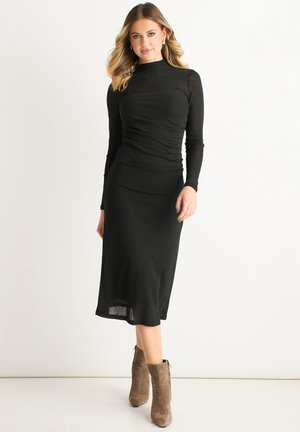 RUCHED LONG SLEEVES MIDI - Shift dress - black